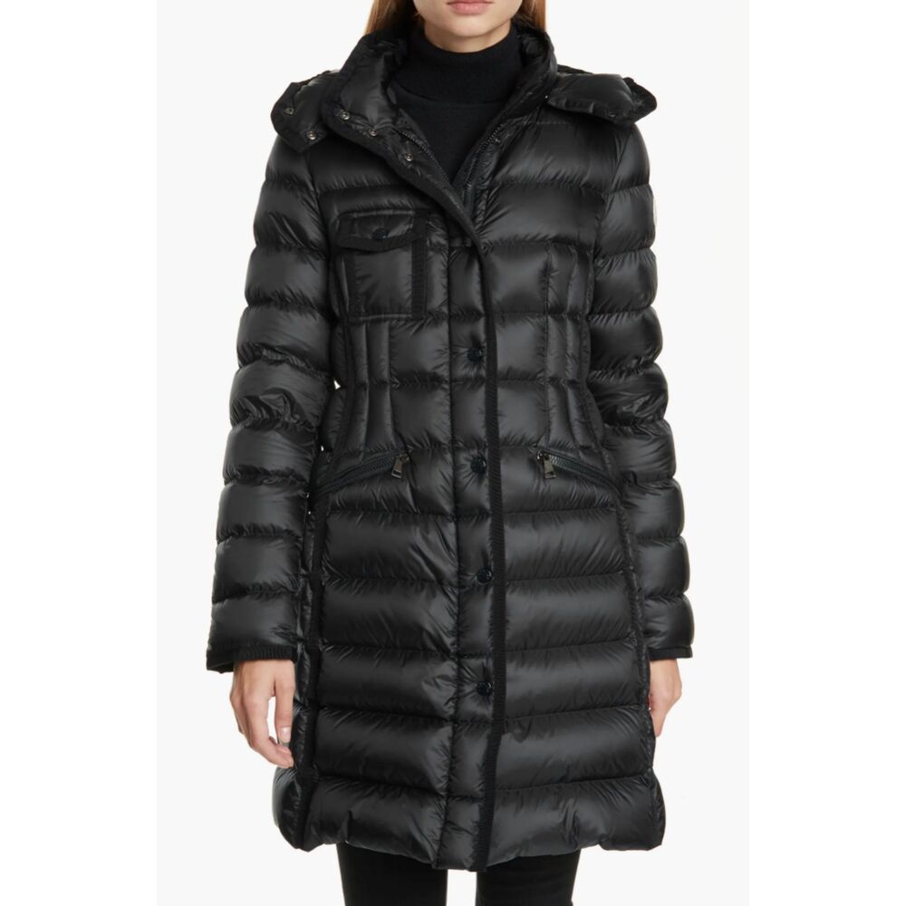 MONCLER Hermine Quilted Down Puffer‎ Coat Black Sz 0 (XS)